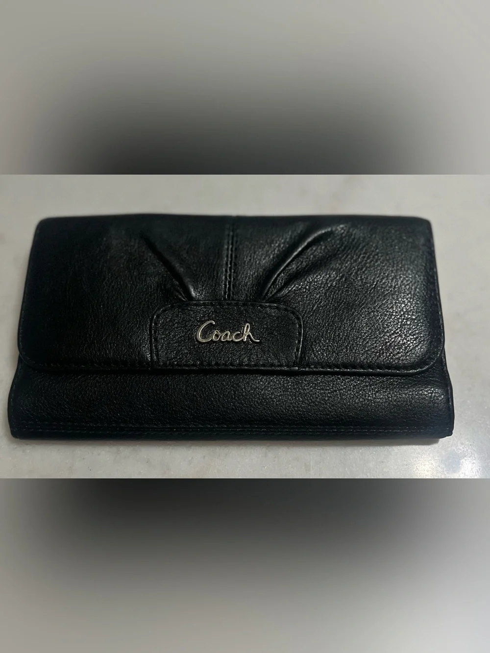 Coach Ashley Leather Wallet Pleated Flap  Silver Logo Wear To Interior SEE PICS